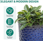 23.75" H Large Tall Outdoor Planters, Set of 2 Plastic Large Flower Pots for Outdoor Plants, Gradient Cobalt Blue Honeycomb Textured, Weather-Resistant for Porch, Garden, Patio or Indoor Use