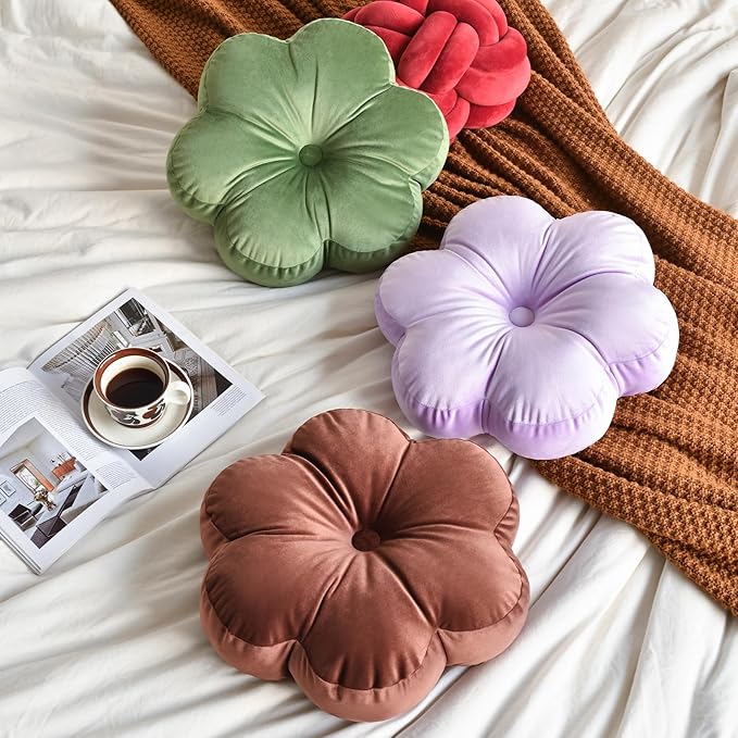 Xuyier Flower Pillow, Flower Shaped Throw Pillows with Velvet for Couch Bed Sofa Chair, Cute Home Decor Floor Seating Cushion Pillows for Living Room Bedroom(15 Inches, Blue)
