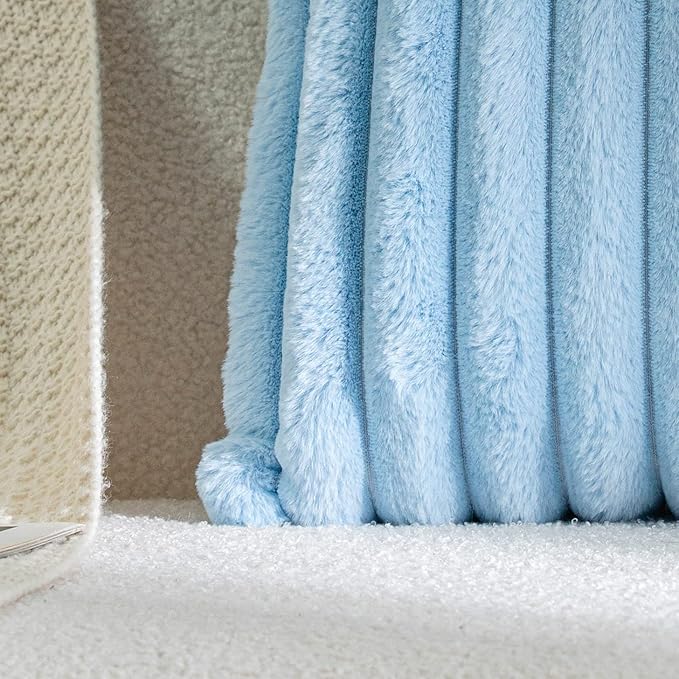DEELAND Pack of 2,Double-Sided Faux Fur Plush Decorative Throw Pillow Covers Fuzzy Striped Soft Pillowcase Cushion Covers for Sofa Couch Bedroom Lightblue 18x18 inch