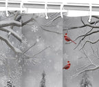 Winter Christmas Snowman Shower Curtain, Grey Winter Forest Cardinal Snowflake Holiday Farmhouse Xmas Shower Curtain Set for Bathroom Accessories Rustic Christmas Decorations with Hooks 72"X72"