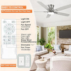 YUHAO 52 Inch Flush Mount Brushed Nickel Ceiling Fan with Light and Remote Control.Noiseless,Dimmable,3CCT,6 Speeds Reversible, Low Profile DC Ceiling Fans for Indoor Use