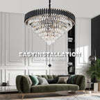 7-Tier Black Gold Crystal Chandelier 35.5’’ 18-Light Modern Crystal Pendant Chandelier Ceiling Light Fixture Hanging Lighting for Living Room Villa Restaurant Foyer High Ceiling
