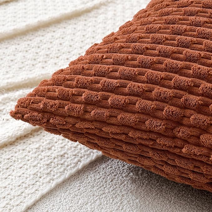 MIULEE Burnt Throw Pillow Covers Soft Corduroy Decorative Set of 2 Boho Striped Pillow Covers Pillowcases Farmhouse Home Decor for Couch Bed Sofa Living Room 18x18 Inch