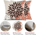 DFXSZ Brown Red Orange Pillow Covers 16x16 Inch Set of 2 Flower Throw Pillows Outdoor Waterproof Decor for Living Room Couch Patio Funiture Garden Modern Floral Polyester Pillow Covers 002A16