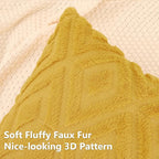 Pallene Mustard Yellow Throw Pillow Covers 16x16 Set of 2, Soft Plush Faux Fur Decorative Couch Pillow Covers for Sofa Bed Living Room Pillow Cases with 3D Diamond Pattern