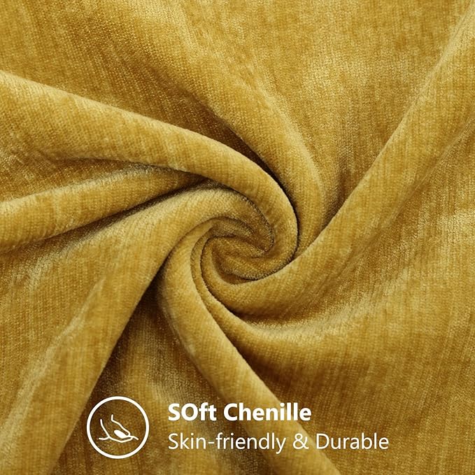 decorUhome Chenille Mineral Yellow Throw Pillow Covers 26x26 Inch Set of 2, Decorative Soft Couch Pillow Covers Solid Dyed Accent Velvet Farmhouse Neutral Square Pillow Cases for Sofa Bed Living Room