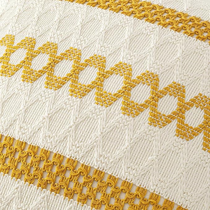 MIULEE Set of 2 Mustard Yellow Boho Decorative Lumbar Pillow Covers 12x20 Inch Farmhouse Rustic Couch Throw Pillows Modern Cotton Cushion Covers Retro Cute Macrame Woven Home Decor for Bed Sofa Chair