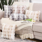 MADIZZ Pack of 2 Thick Plush Wool Throw Pillow Covers 16x16 Inch White Taupe Soft Neutral Decorative Throw Pillows Accent Boho Cushion Covers for Couch Sofa Bedroom Pillow Shell