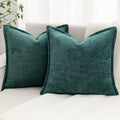 Green Decorative Throw Pillow Covers 22x22 Inch Set of 2 Cozy Soild Chenille Cushion Cases Soft Textured Square Couch Pillows Cover Boho Accent Farmhouse Pillowcases for Sofa Bed