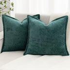 Green Decorative Throw Pillow Covers 22x22 Inch Set of 2 Cozy Soild Chenille Cushion Cases Soft Textured Square Couch Pillows Cover Boho Accent Farmhouse Pillowcases for Sofa Bed