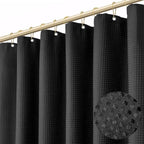 Boho Shower Curtain Set, Waterproof Fabric Shower Curtains, Luxury Hotel Style, Waffle Texture, Heavy Duty, Extra Long Bath Curtain, No Hook, Bathroom Decor, 72x72 Inch, Black