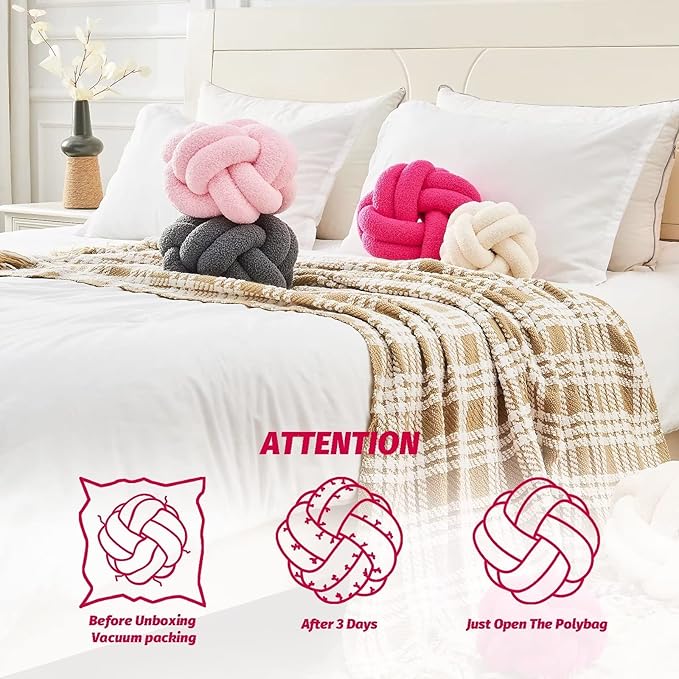 Uvvyui Knot Pillow Ball, Soft Hot Pink Home Decor Knotted Pillows, Handmade Round Plush Throw Pillow, Aesthetic & Cute Large Decorative Pillows for Bed, Floor, Couch, Bedroom Home Decor 11 inches