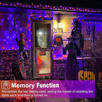 Purple Orange Halloween Lights Outdoor, 66FT 200 LED String Lights for Outside with 8 Modes Waterproof, Plug in Twinkle Tree Light Green Wire for Indoor Bedroom Garden Patio Party Decorations