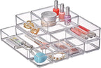Amazing Abby - QuickSort - Plastic Stackable Organizers (10-Piece Set) for Vanity and Desk Drawer, Perfect Storage Solution for Beauty Products, Office Supplies, Decorative Items, and More