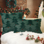 GEEORY Christmas Pillow Covers 12x20 Inch Set of 2, Christmas Decorations Xmas Tree Soft Plush Fluffy Faux Fur Decorative Throw Pillows Farmhouse Winter Cushion Case Green Brown GC033-12