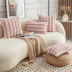 Neelvin Pink Faux Fur Cozy Soft Plaid Decorative Throw Pillow Covers 12x20 inch Set of 2,Velvet Pillowcase Cushion Case for Sofa Couch
