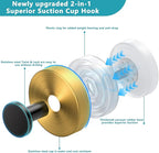 Suction Cup Hooks for Shower,Wreath Hanger for Front Door,Removable No Drill Towel Loofah Hooks,Upgraded 15 lbs Strong Suction for Bathroom,Wall,Glass,Stainless Waterproof- Black Gold 2 Pcs