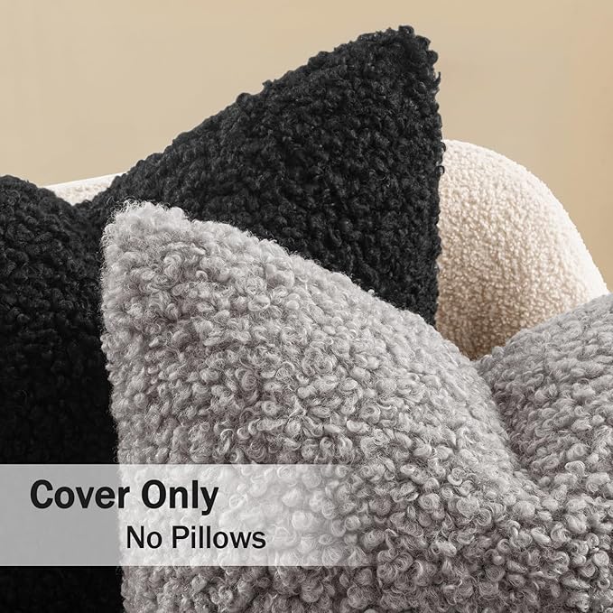 MIULEE Pack of 2 Throw Pillow Covers 18x18 Inch Neutral Black Faux Fur Decorative Sherpa Pillow Covers Fuzzy Accent Soft Sheepskin Fleece Cushion Cases for Boho Home Decor Couch Living Room Bed