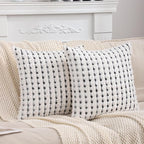 LUOYEHK Boho Throw Pillow Covers 18x18 Inch Set of 2 Chenille Tufted Pillowcase Farmhouse Neutral Cushion Covers for Couch Sofa Bed Living Room, Black White