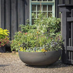 Crescent Garden Large Outdoor Planter Bowl – Double-Walled Resin Pot with Drain Hole for Water Gardens, Fountains, Decorative Landscaping - 30" W x 12" H (Weathered Concrete)