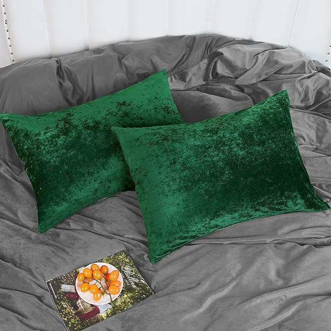 PHF Truly Velvet Pillowcases King Size, No Insert, 2 Pack Ultra Soft Breathable Pillow Shams Covers with Envelope Closure, 20" X 36" Luxury Cozy Warm Fuzzy Flannel, Emerald Green