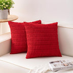 Pack of 2 Corduroy Decorative Throw Pillow Covers 18x18 InchSoft Boho Striped Pillow Covers Modern Farmhouse Home Decor for Sofa Living Room Couch Bed（Red）