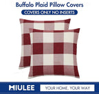 MIULEE Pack of 2 Christmas Classic Farmhouse Buffalo Check Plaids Polyester Linen Soft Solid White and Red Decorative Porch Throw Pillow Covers Home Decor Cushion Case for Sofa Bedroom 22 x 22 Inch