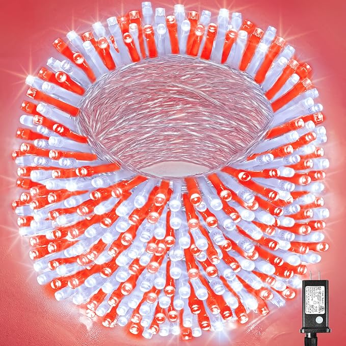 500 LED Christmas Lights Outdoor - 165ft Christmas String Lights 8 Modes Plug in Waterproof Twinkle Fairy Light with Timer Memory for Indoor Outside Bedroom Home Party Decoration, Red&White
