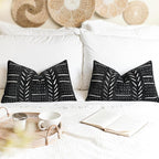 BlissBlush Black Decorative Lumbar Throw Pillow Covers 12X20, Set of 2, Boho Farmhouse Cushion Cover, Soft Accent Pillowcase for Couch Sofa Bed Living Room Home Décor