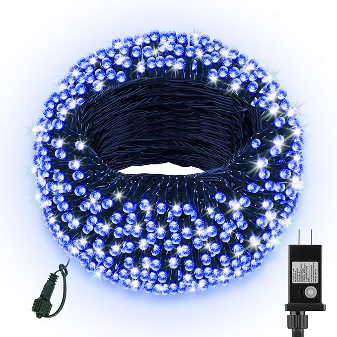 Christmas String Lights Plug in,33FT 100 LED String Lights with 8 Modes & Timer, Xmas Decorations for Trees Wreath, Outdoor Indoor Yard Garden Party Decor, Blue
