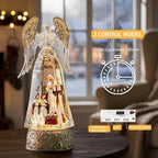 Christmas Snow Globe Lantern Water Glittering Angel & Nativity with Music & Timer, USB Lined/Battery Operated Lighted Lantern for Christmas Festival Decoration Gifts