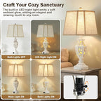 Lamps for Night Stands Set of 2-23.5" Boho Bedside Lamp with USB A+C and Nightlight - Cream Rustic Carved Resin Farmhouse Table Lamp for Bedrooms, End Tables, Living Room, Bulbs Included