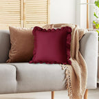 KKJIAF Ruffle Pillow Cases 18x18 Inches, Burgundy Square Ruffled Pillow Covers Set of 2, Microfiber Wrinkle Resistant Pillow Shams with Envelope Closure for Sofa Bed Living Room