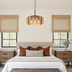Rattan Chandelier,4-Light Chandeliers for Dining Room Hand Woven Rattan Light Fixture Farmhouse Chandelier for Kitchen Island Bedroom, Living Room, Entryway, Foyer (E26 Bulbs Not Included