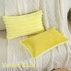 FUTEI Yellow Striped Decorative Throw Pillow Covers 12x20 Inch Set of 2,Rectangle Winter Decorations Couch Lumbar Pillowcase,Soft Cozy Faux Rabbit Fur & Velvet Back,Modern Home Decor for Bed