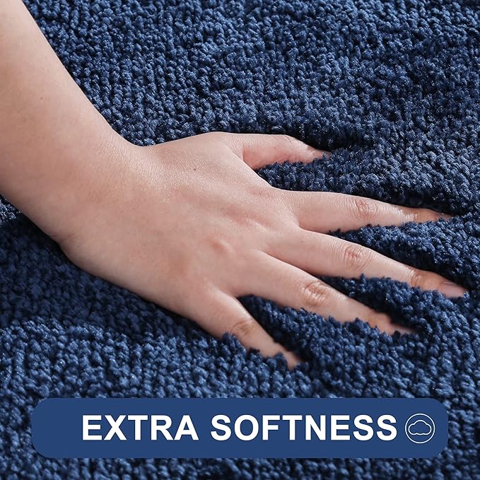 COSY HOMEER Extra Thick Bath Rugs for Bathroom - Anti-Slip Bath Mats Soft Plush Yarn Shaggy 100% Strong Mirco Polyeste Mat Living Room Bedroom Mat Floor Water Absorbent(Navy,16x24 - Inches)