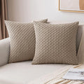 MIULEE Pack of 2 Decorative Throw Pillow Covers 16x16 Inch Soft Boho Striped Textured Corduroy Pillow Covers Modern Farmhouse Home Decor for Couch Bed Sofa Living Room Neutral Light Brown
