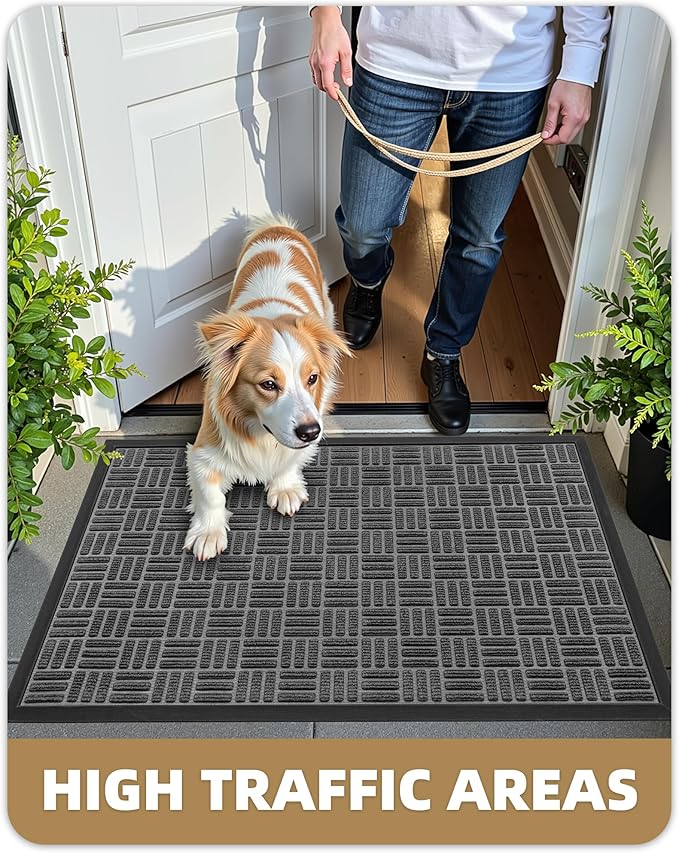 Color&Geometry Front Door Mat Outside Entrance, Heavy Duty Non Slip Low Profile Doormat for Entryway, Trap Dirt and Moisture Welcome Mats All-Weather, Easy Clean, Patio, Garage, 17"x30" Grey