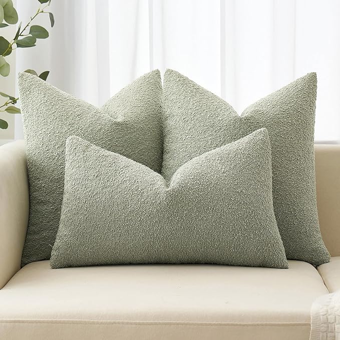MIULEE 18x18 Inch Decorative Pillow Covers for Couch Bed Set of 2 Textured Boucle Neutral Winter Throw Pillows Sage Green Accent Solid Cushion Pillowcases Sofa Livingroom Home Decor