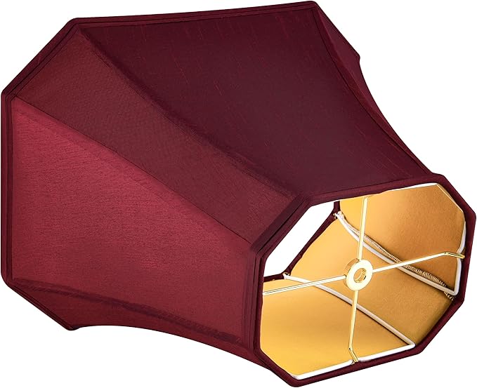 GO&SO Square Cut Corner Lampshades Burgundy Red, 8x14x11 Inch Medium Table Lamp Shades, Natural Faux Silk Lamp Shade for Floor Lamps,Bedroom and Living Room, Easy Assembly Required (Set of 2)