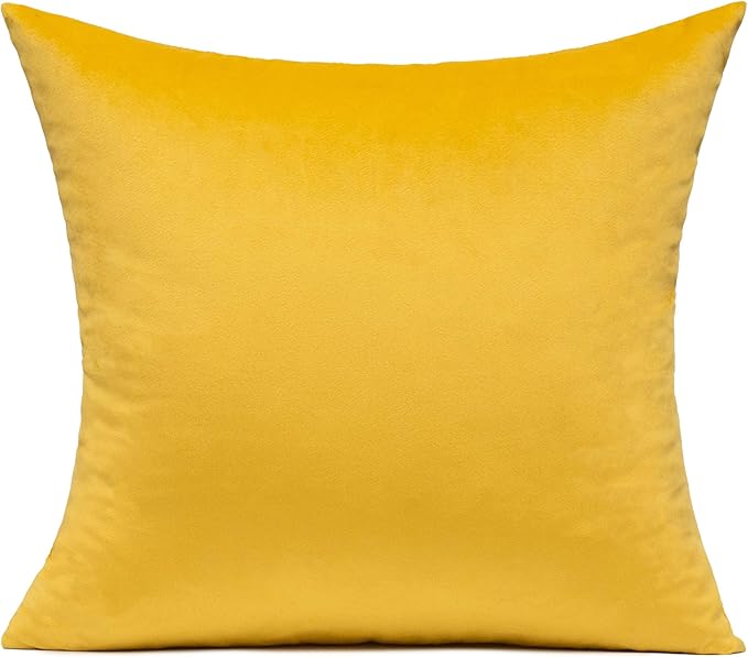 Mustard Yellow Couch Velvet Throw Pillow Covers Bright Autumn Decorative Square Pillowcases Sofa Super Soft Solid Cozy Cushion Cases Home Decor for Bedroom Living Room Car 16x16 Pack of 2