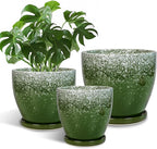Ceramic Planters 3 Pack - 10 Inch 8 Inch 6 Inch Plant Pots for Indoor Outdoor, Round Decorative Flower Pots with Drainage Holes and Saucers, Garden Home Decor, Gift for Women Men, Green