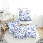 Blue Floral Bird Pillow Covers 18x18 Inch, Chinoiserie Throw Pillow Cases Set of 4 Spring Summer Flower Decorative Pillowcases for Couch Bed Sofa Cushion Living Room, Chinoiserie Decor