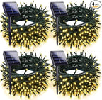 4-pack Solar Christmas Lights Outdoor Waterproof, 400LED 132FT Solar String Light with 8 Lighting Modes, Solar Tree Lights Green Wire for Xmas Tree Party Wedding Garden Fence Decoration (Warm White)
