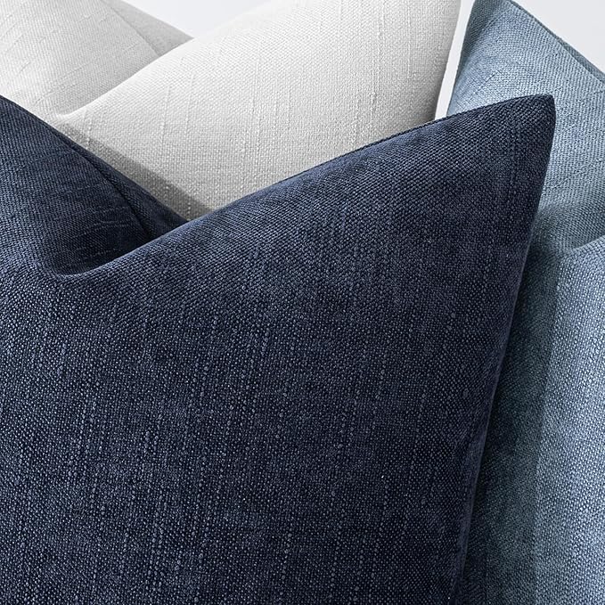 MIULEE Pack of 2 Decorative Throw Pillow Covers Soft Chenille Throw Pillows Solid Textured Cushion Covers for Couch Sofa Bedroom Living Room 20x20 Inch, Dark Blue