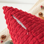 Kevin Textile Christmas Lumbar Throw Pillow Covers Ultra Soft Solid Striped Corduroy Rectangle Pillow Cover for Sofa 12 x 20 inch Burgundy 2 Pieces