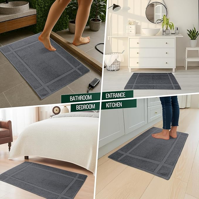 Pearl Linens Pack of 6 Washable Cotton Bath Mat 20X30– Soft & Absorbent, Quick-Dry Bathroom Mat Set – Not Bathroom Rugs – After Shower Mat, Terry Bath Tub Mat, 687 GSM Grey