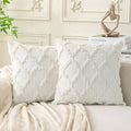 Set of 2 Soft Moroccan Throw Pillow Covers 24x24 Inch Plush Boho Decorative Pillow Cover Accent Cushion Case for Couch Sofa Bed, Cream White