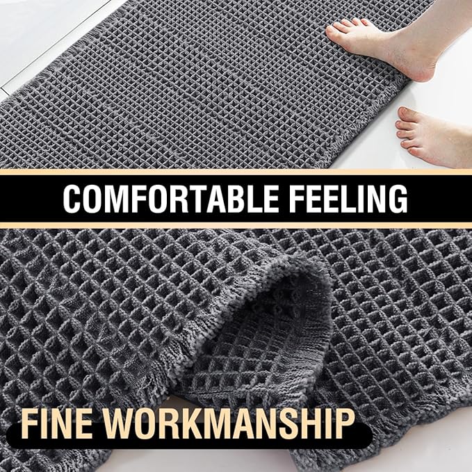H.VERSAILTEX Upgraded Waffle Runner Rug Super Absorbent Non Slip Bath Rugs for Beside Tub, 24" x 72", Grey