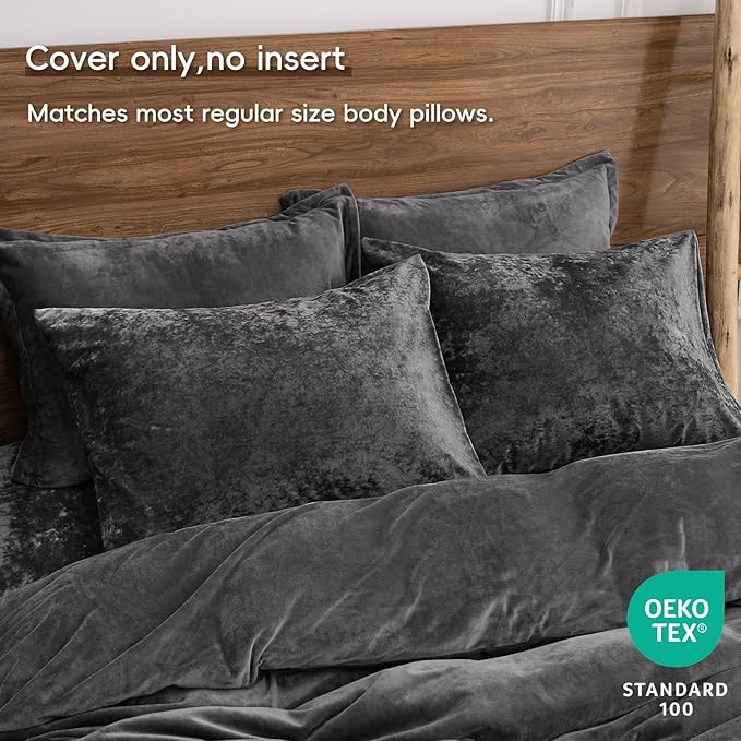 PHF Truly Velvet Pillowcases Standard Size, No Insert, 2 Pack Ultra Soft Breathable Pillow Shams Covers with Envelope Closure, 20" X 26" Luxury Cozy Warm Fuzzy Flannel Pillowcase, Charcoal/Dark Grey